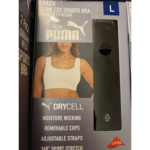 Puma Seamless Sports Bra 2-Pack (Size L) Black/White/Purple/Gray - Picture 10 of 13